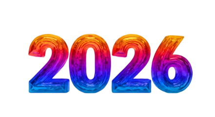 Colorful textured numbers 2026 isolated on transparent background