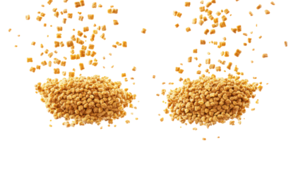 Fenugreek Whole Seeds with Fenugreek Powder Overhead Side by Side on Transparent Background