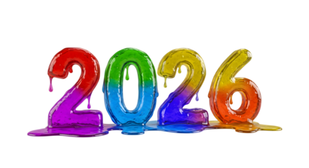 Colorful dripping numbers 2026 isolated on transparent background