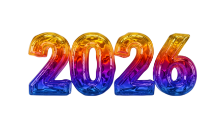 Colorful 2026 numbers isolated on transparent background