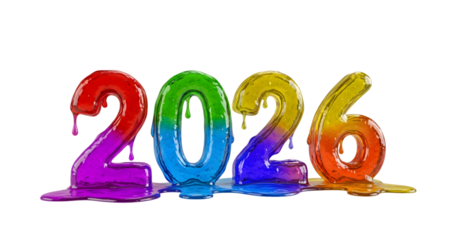 Colorful dripping numbers 2026 isolated on transparent background