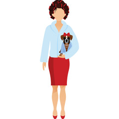 Pixelated Woman In A Light Blue Robe And Red Skirt Holding A Small Dog With A Red Bow Tie Against A Transparent White Background