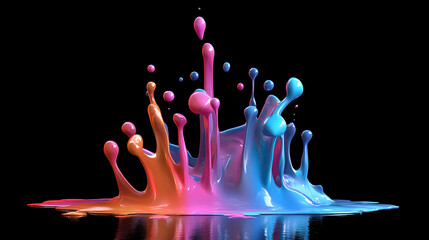 Mixed colorful paint splash isolated on black background