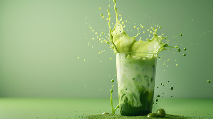Matcha latte splash with milk
