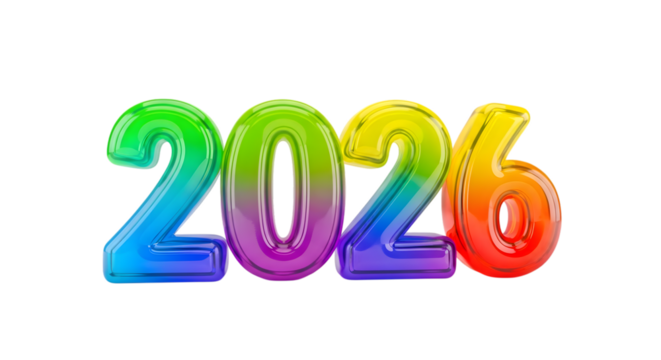 Colorful 2026 numbers isolated on transparent background - Powered by Adobe