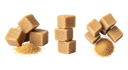 Brown Sugar Cubes Still Life Raw Sugar Golden Sweetness and Culinary Delights on a Transparent Background Food