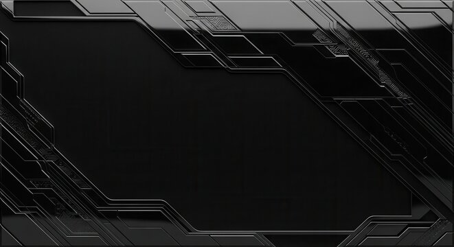 Sleek dark black background metallic background with futuristic geometric patterns and clean lines, perfect for tech or sci-fi concepts. - Powered by Adobe
