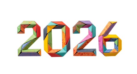 Colorful geometric origami numbers 2026 isolated on transparent background