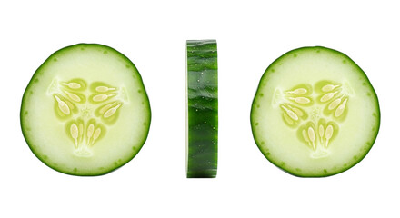 Cucumber slices on black background Fresh vegetable Healthy raw vegan food preparation on transparent background
