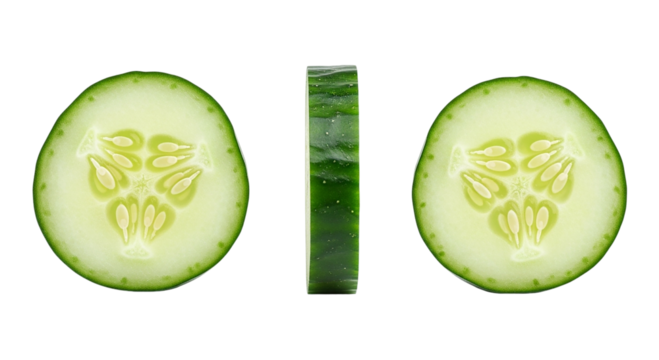 Cucumber slices on black background Fresh vegetable Healthy raw vegan food preparation on transparent background