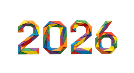 Colorful abstract geometric number 2026 isolated on transparent background