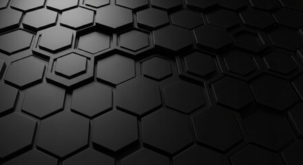 Dynamic dark black background hexagonal pattern creates a sophisticated, modern background for technology, business, and design projects