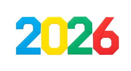 Colorful 2026 numbers isolated on transparent background
