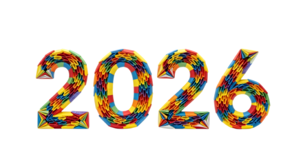 Colorful 2026 numbers isolated on transparent background