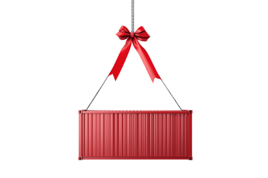 Shipping Cargo Container Lifted by Crane Isolated on Transparent Background