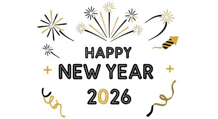 Happy New Year 2026 Celebration with Fireworks and Confetti.