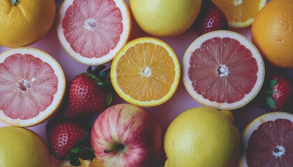 Colorful Assortment of Fresh Citrus Fruits and Berries