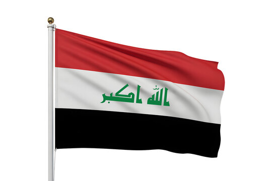 Majestic Iraqi flag proudly waving, symbolizing national pride and heritage in a clean, professional display - Powered by Adobe