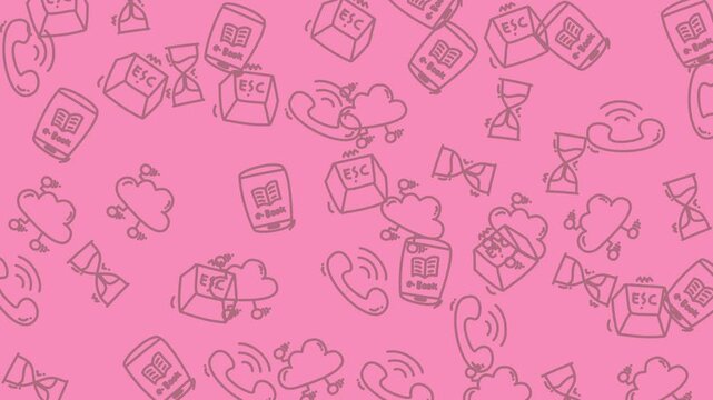animated technology icon seamless pattern Pink background with outlined office objects. Perfect for presentations, websites, and social media graphics with a modern and professional touch.