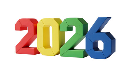Colorful 2026 numbers isolated on transparent background
