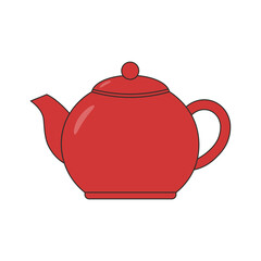 Red teapot with a round body and a curved spout