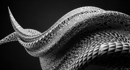 Obraz premium Dynamic abstract form with intricate geometric patterns flowing gracefully, creating a modern and sophisticated visual experience.