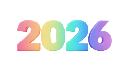 Colorful 2026 numbers isolated on transparent background