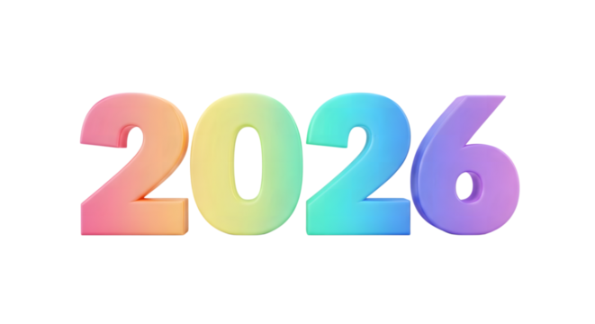 Colorful 2026 numbers isolated on transparent background - Powered by Adobe