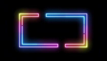Glowing Neon Rectangular Frame with Vibrant Gradient Colors on a Black Background, Ideal for Graphic Design and Branding