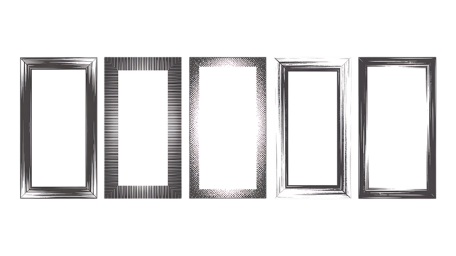 Five Different Stylized Rectangular Frames with White Centers on Black border rectangle Premium PNG Icon Set – Flat, Minimal & Transparent Icons for Any Project