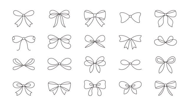 Collection of White Outline Bows on Black Background Premium PNG Icon Set – Flat, Minimal & Transparent Icons for Any Project