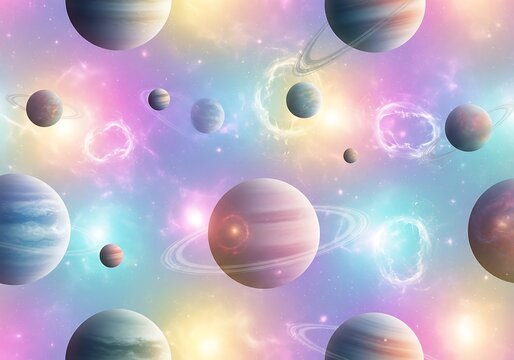 Otherworldly cosmic vista with dreamy nebula clouds and celestial bodies