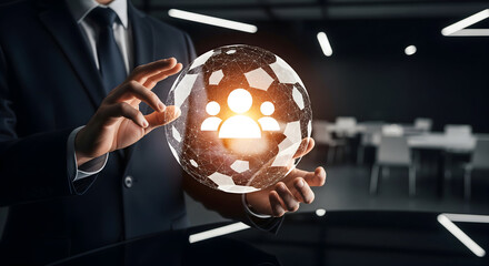 Businessman Holding Digital Network Globe with People Icons