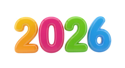 Colorful 2026 numbers isolated on transparent background