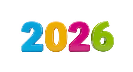 Colorful 2026 numbers isolated on transparent background