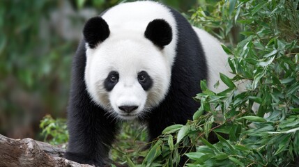 Fototapeta premium Adorable Giant Panda Walking Through Lush Green Foliage