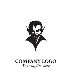 Head of Vampire Logo Symbol in Black on the White Background with Gothic Horror Vector Design