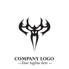 Head of Vampire Logo Symbol in Black on the White Background with Gothic Horror Vector Design