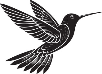 Obraz premium Elegant Black Vector Hummingbird Minimal Silhouette in Flight 