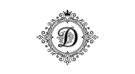 Elegant monogram with letter D, adorned with classic ornaments, suitable for branding or logo
