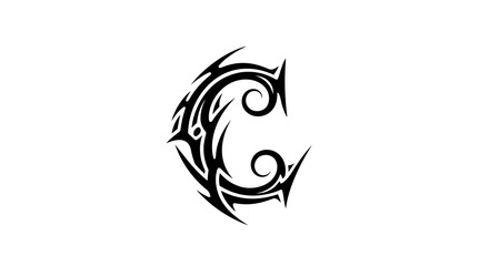 Tribal Letter C Artistic Tattoo Style Graphic Shape for Creative Projects or Designs