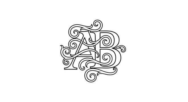 Elegant monogram of A and B intertwined with flourishes ideal for logo design or wedding invitations