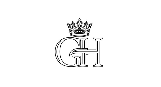 Elegant initial gh logo with crown illustration for brand identity and royal design