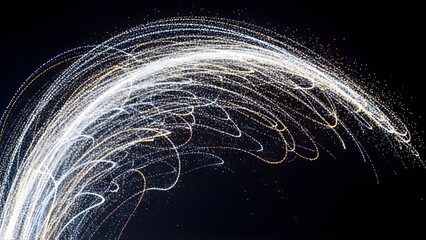 Abstract streaks of white light create a dynamic swirling pattern against a dark background