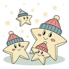 Cute star family wearing winter hats together