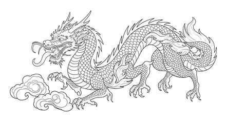 Detailed oriental dragon illustration evoking tradition and power with intricate line art