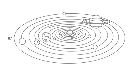Minimalistic depiction of the solar system highlighting planetary orbits and celestial bodies © Anisah