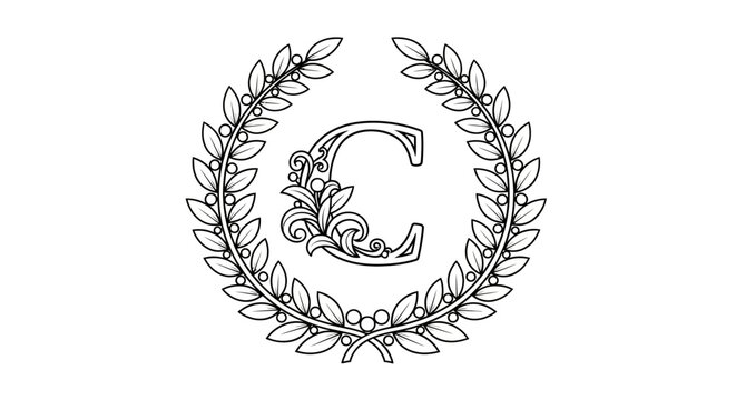 Elegant letter C encircled by a graceful wreath offering a touch of sophistication and natural charm