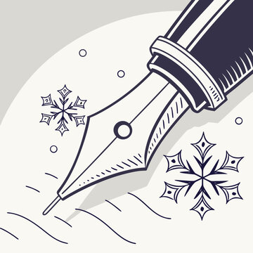 Fountain pen writing with snowflakes and circles