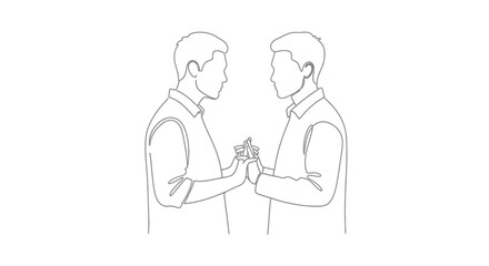 Continuous line drawing illustrates an interaction of collaboration and unity with elegant